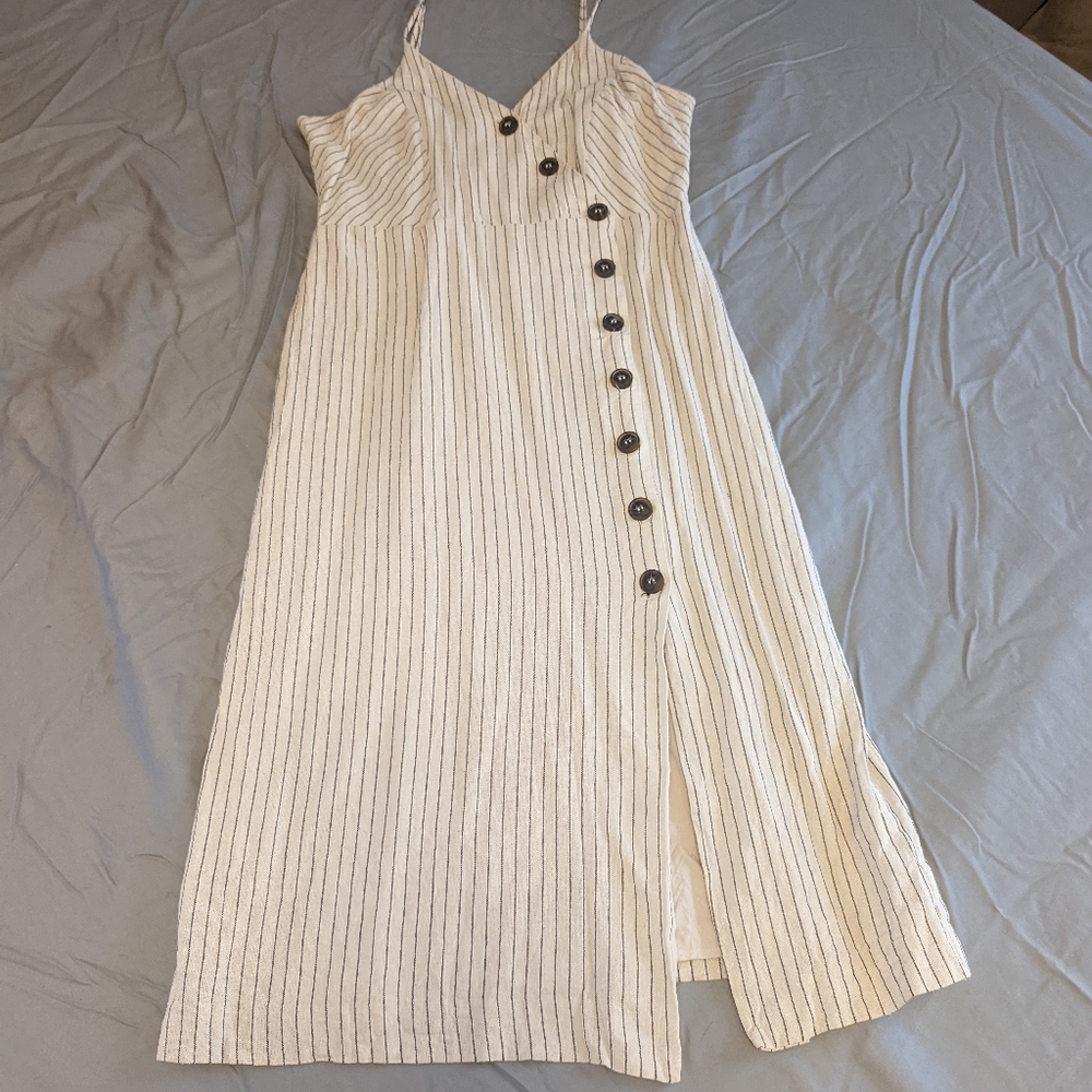 Mystree Pin Stripe Button-up Tank Midi Dress